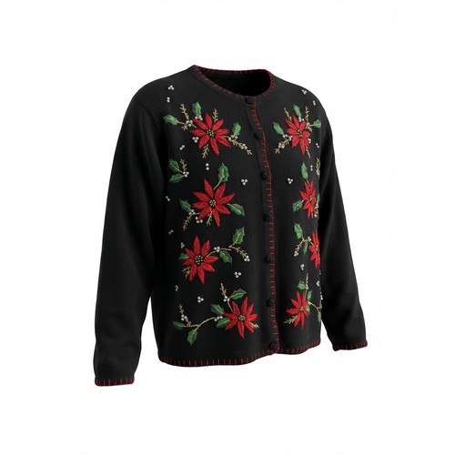 Womens black poinsettia - black,