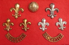Cap Badges (2), Collar Badges, Shoulder Titles, Button - Manchester Regiment