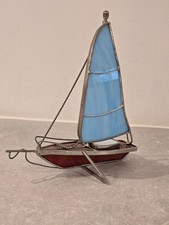 Stained Glass Boat Blue Glass 