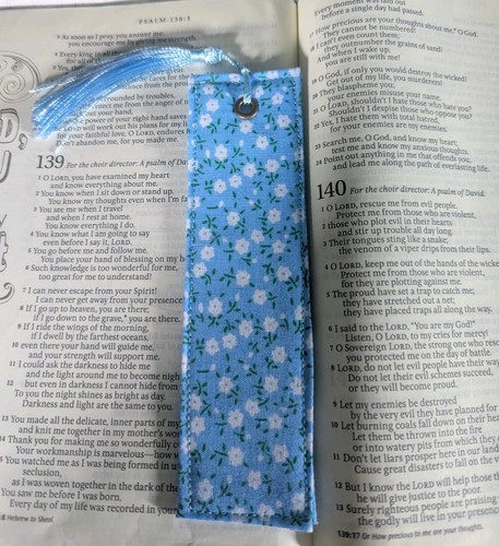Handmade bookmark blue floral - bookmark,