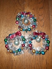 3 miniature Christmas hanging wreaths with glass baubles tree decorations