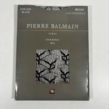 Pierre Balmain Vintage Lace Stockings Tights Bunny Pattern Fishnet Black