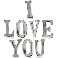 Wooden Letters I LOVE YOU Shabby Chic Hand Crafted White Wash Colour 15cm TALL