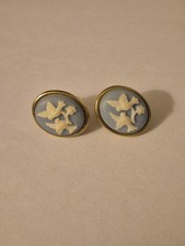 Wedgewood Type Blue White Earrings With Doves Stud Vintage