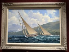 Adrian Rigby Oil On Canvas Sailing Racing Yachts Vigilant & Britania