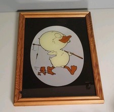 Melvyn Duck & Frog Mirror Happy Fishing Vintage 1970's J. T Design