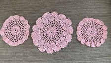 Vintage Dressing Table Doilies Pink Set Of 3  1940’s