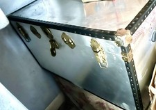 Over Pound Steamer trunk Chest XXXL Antique Vintage Chrome Read