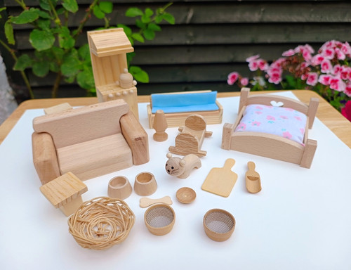 Wooden dolls house - wooden, furniture