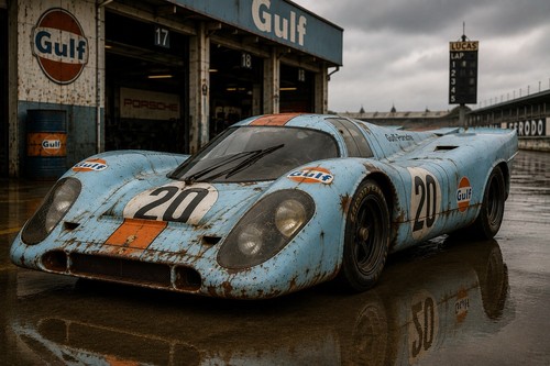 Vintage rusty porsche - 917, gulf