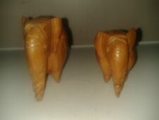 Vintage pair of miniature wooden hand carved elephant ornaments (A3)