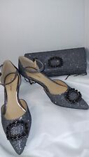 ROLAND CARTIER BRAND NEW LOW HEEL PEWTER GREY SILVER SHIMMER SHOES &  BAG UK 6  