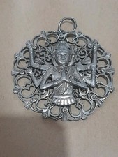 VINTAGE HINDU INDIA MULTI ARM BUDDHA METAL PENDANT  SIGNED