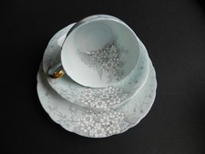 SINGLE AYNSLEY GREY FLOWERS B5089 CUP, SAUCER AND SIDE PLATE TRIO