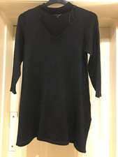 F&F:UNUSUAL NECKLINE BLACK LUREX LONGER LENGTH FINE KNIT JUMPER UK 14 - JUST FAB