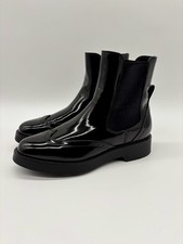 Marks & Spencer Black Patent Faux Leather Pull On Brogue Style Boots - UK Size 5