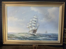 Vintage Oil on Canvas 'Ships