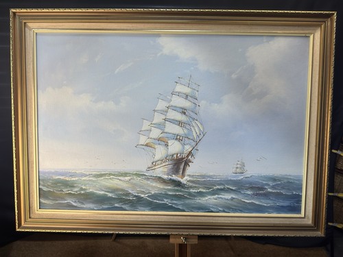 Vintage oil canvas ships - vintage, 'ships