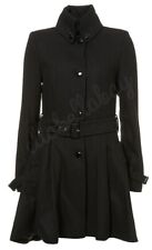 TOPSHOP Black Fit & Flare Bow Back Full Skirted Dip Hem Riding Wool Coat UK12 40