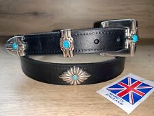 Turquoise Western Belt 3 Piece Concho Black Full Grain 25mm Real Leather K7