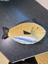 Antique Portuguese Majolica Fish Plate Kerangol Pottery Dish 986 Yellow