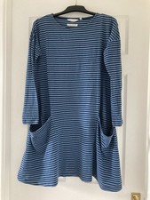 Seasalt MILL POOL Navy & Cornflower Blue Striped A Line Dress Size 10