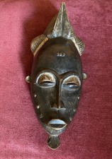 Antique African Baule Carved Wood Portrait Mask , Ivory Coast