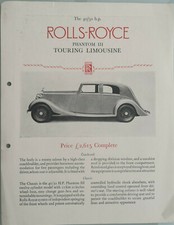 ROLLS-ROYCE Phantom III Touring Limousine - 1936 - Brochure Prospekt