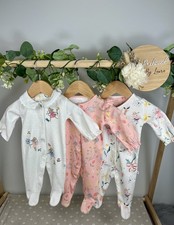 NEXT Baby Girls Set Of 3 Preloved Fairy Mouse Sleepsuits Babygrows First Size