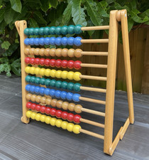 Vintage child’s Abacus - colourful beads - wooden fold flat frame - 10 rows -VGC