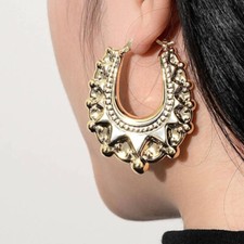 9ct Gold Filled Gypsy Creole Hoops Earring Chunky 50mm Large Spike Hoop Earrings