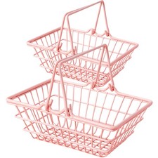  2 Pcs Metal Shopping Basket Small Storage Baskets with Handles Wire Bin