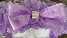 PRAM/PUSHCHAIR LILAC FRILLY BLING BOW HOOD TRIM - UNIVERSAL - STUNNING - ROMANY