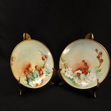 Rosenthal 2 Plates Hand Painted Eleanor Marret Raspberry Strawberry w/Gold 1907