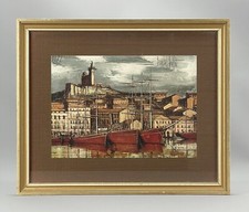 1970's BERNARD BUFFET Boats in Marseille Old Port FRAMED PRINT - 37.5cm x 31cm