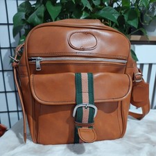 Vintage Brown Tan Leatherette Style Holdall Bag Travel Case Luggage 12 x 12"