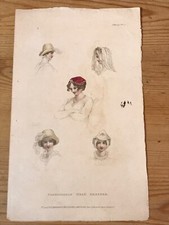054c  Original Ackermann's Repository Regency Lithograph Head Dresses 1811