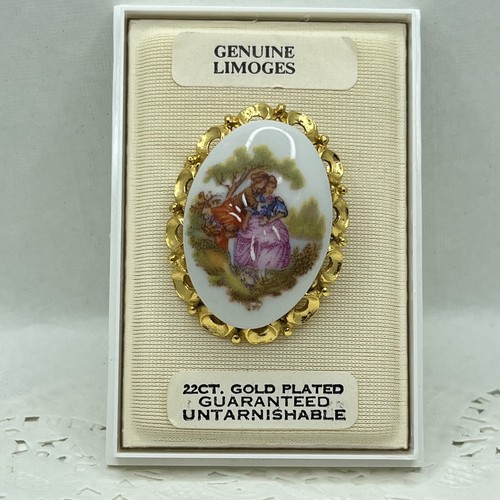 Limoges brooch 22ct gold - limoges,