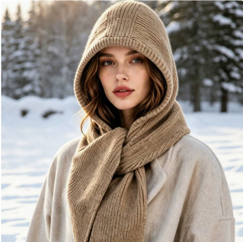 Knitted hooded scarf one - knitted,