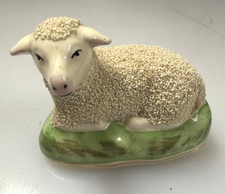 Antique Victorian 3” Staffordshire Porcelain Sheep Lamb w Confetti Snow Coat