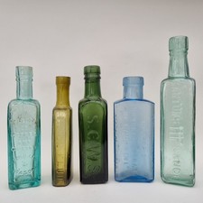 5 Vintage Old Coloured Glass