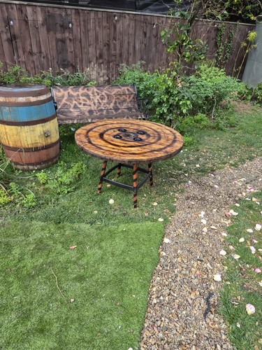 Spiral reclaimed spool table - reclaimed,