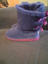 UGGs Bailey Bow II Velvet Ribbon Nightfall Suede Fur Boots Women's 6