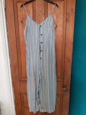 Ladies Primark Stylish Blue & White Striped Wide Legged Jumpsuit Size 16