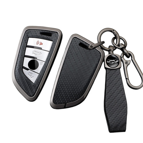 Metal leather car fob - leather,