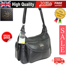 NEW WOMEN''S GENUINE REAL LEATHER  SHOULDER BAG MULTI POCKETS HANDBAG LT16 UK