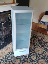 Ikea Bathroom Cabinet Freestanding in Blue with shelves and frosted glass door