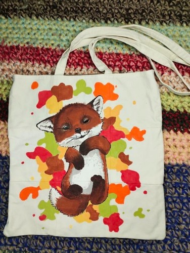 Handmade fox canvas tote bag - fox,