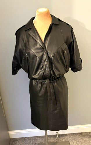 Black leather shirt - black, m