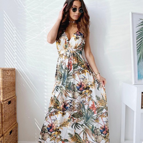 Women floral boho midi dress - boho,